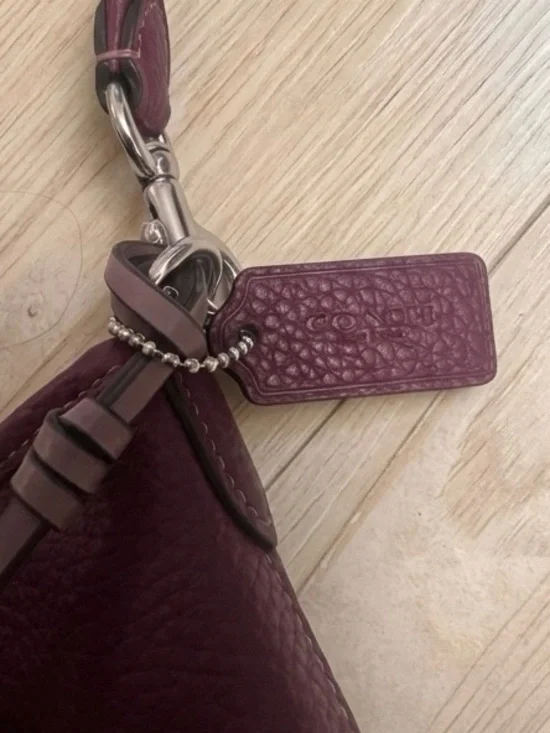 Coach Pebbled Leather Small Shoulder Bag in Plum Berry - Picture 4 of 7